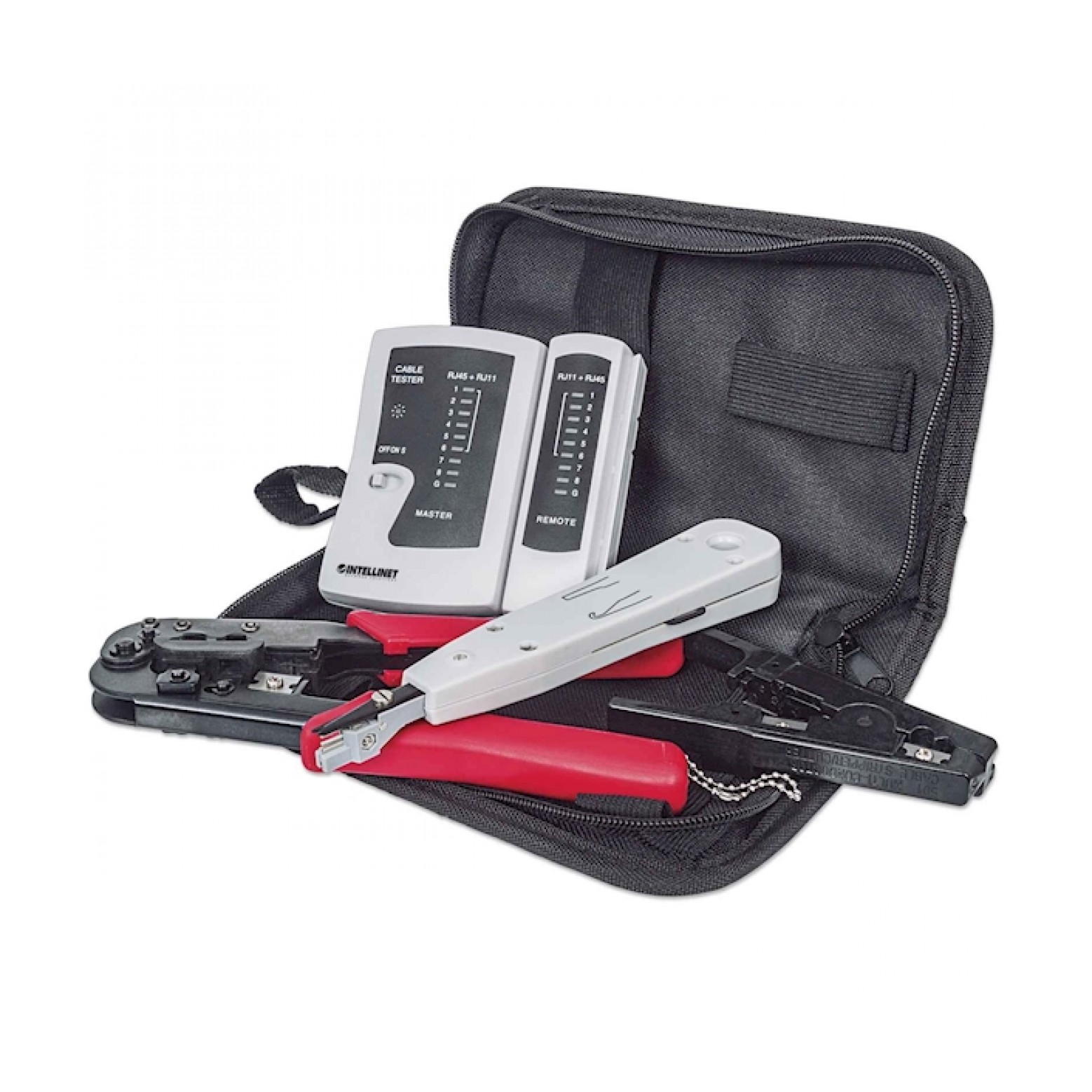 Network installation set with crimping tool for RJ45 connectors