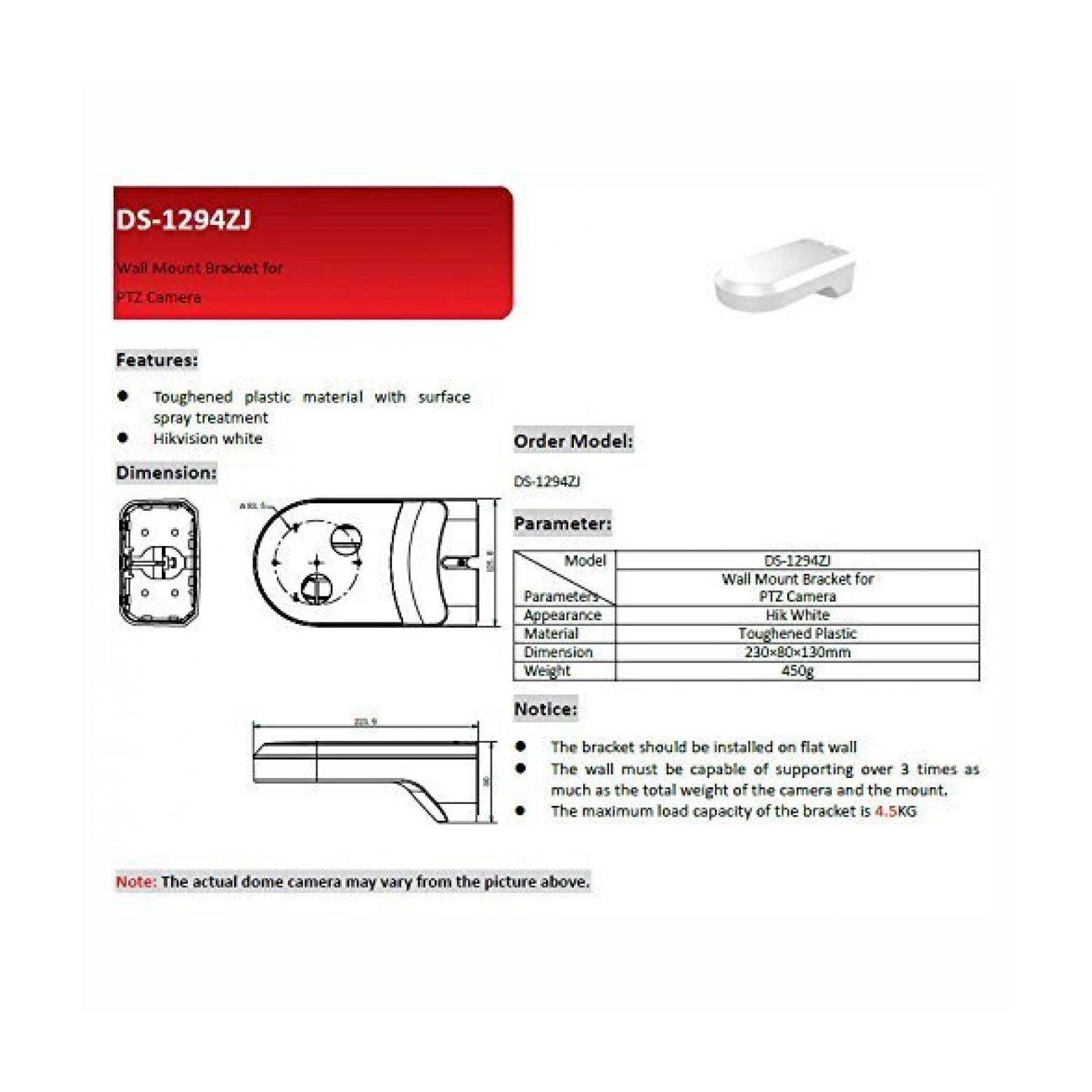 Hikvision DS-1294ZJ Wall Mount for Wifi PTZ