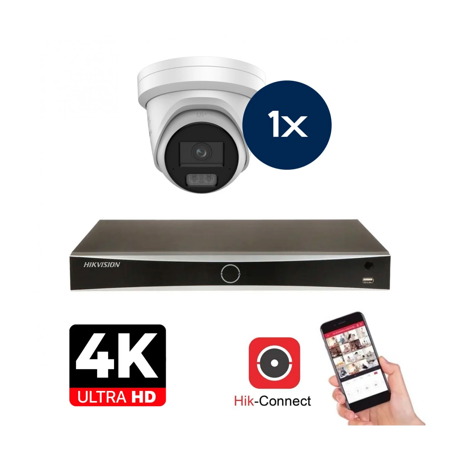 Hikvision Camera Set - 1x Colorvu 3.0 - Turret - 8MP (4K) - Audio en Microfoon - IP - White