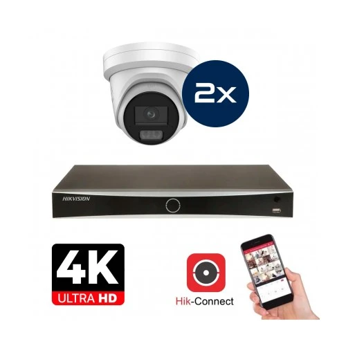 Hikvision Camera Set - 2x Colorvu 3.0 - Turret - 8MP (4K) - Audio and microphone - IP - White