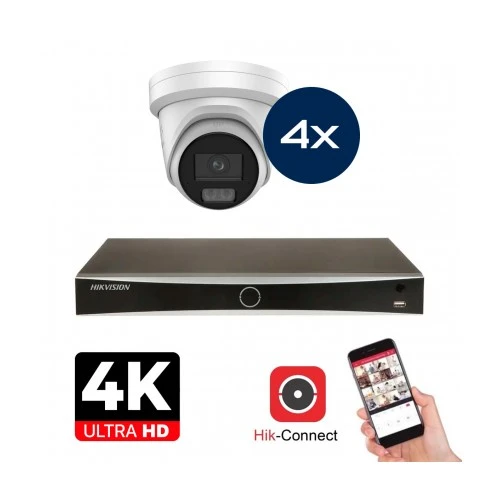 Hikvision Camera Set - 4x Colorvu 3.0 - Turret - 8MP (4K) - Audio en Microfoon - IP - Wit