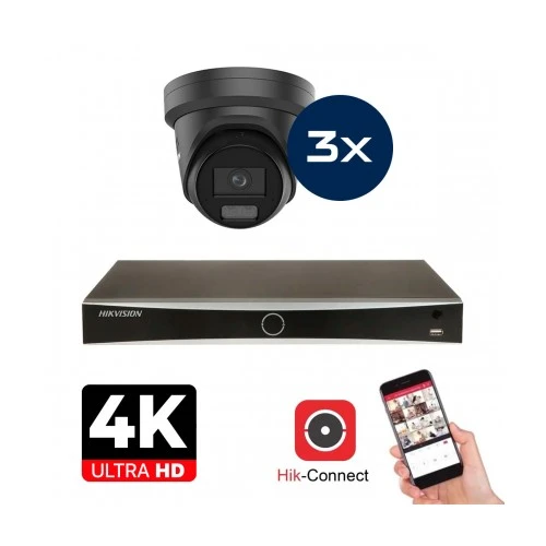 Hikvision Camera Set - 3x Colorvu 3.0 - Turret - 8MP (4K) - Audio en Microfoon - IP -   Black