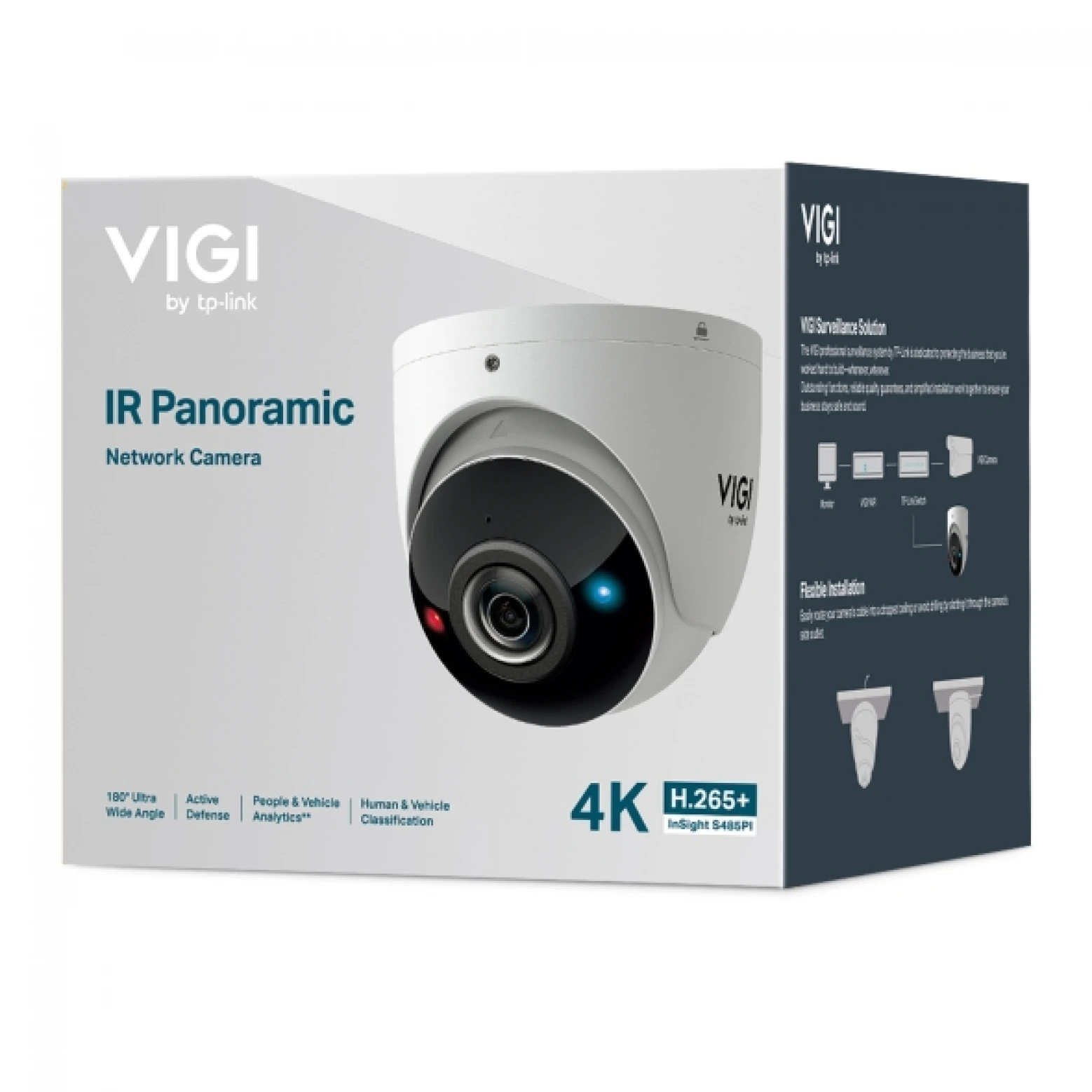 VIGI By TP-link - InSight S485PI - 8MP - IR - Panoramic - AI - Turret - with Active Deterrence - White